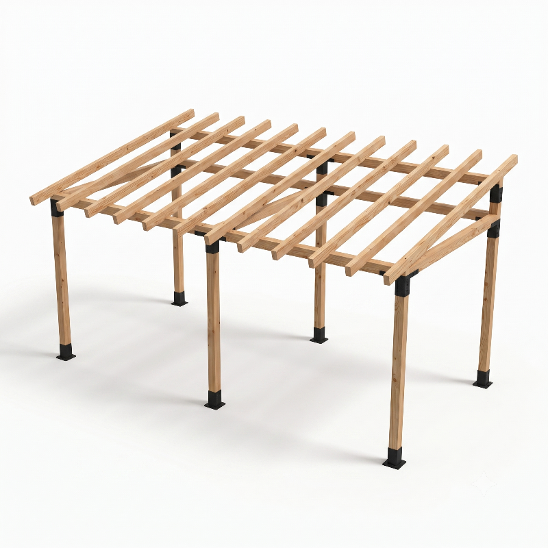 Wooden pergola structure on a white background