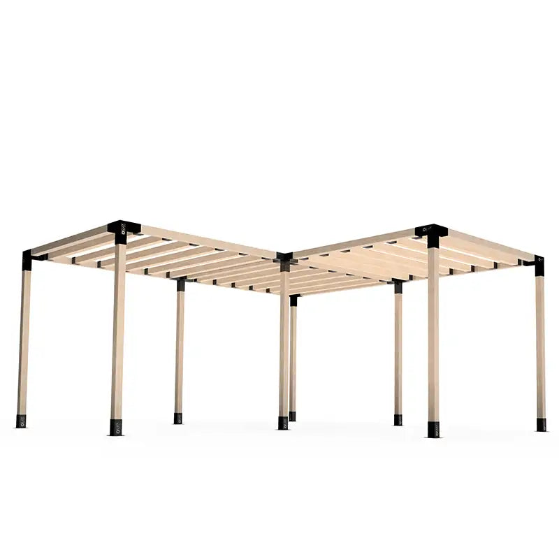 LuxShade Corner L – Тройна Г-образна модулна пергола 5,6×5,6 м