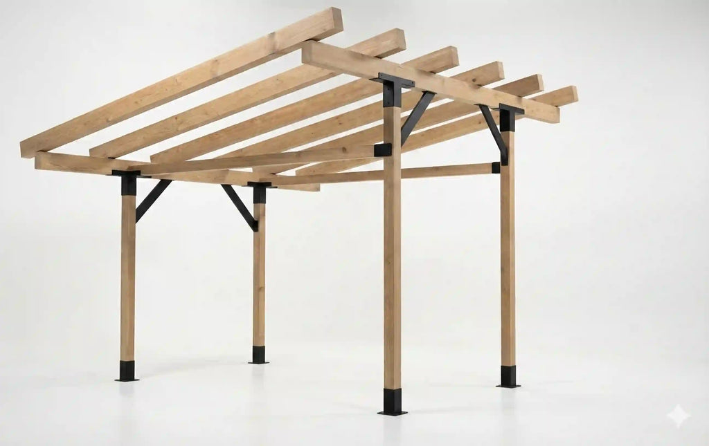 Wooden pergola structure on a white background