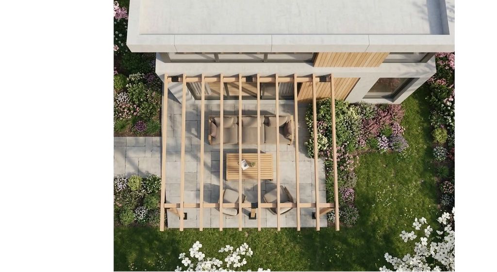 Двойна LuxShade WallGrid – Пергола със стенен монтаж 6×3 м