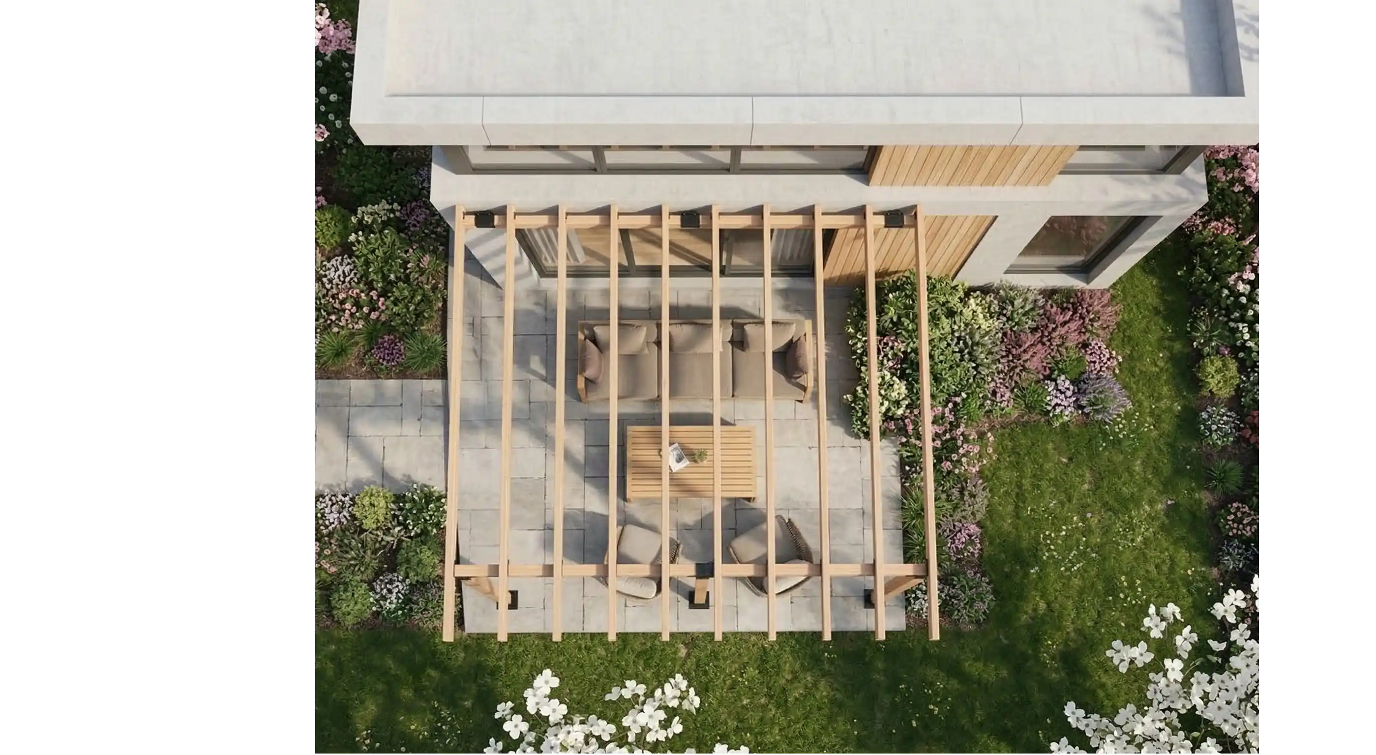 Двойна LuxShade WallGrid – Пергола със стенен монтаж (6м x 3м)