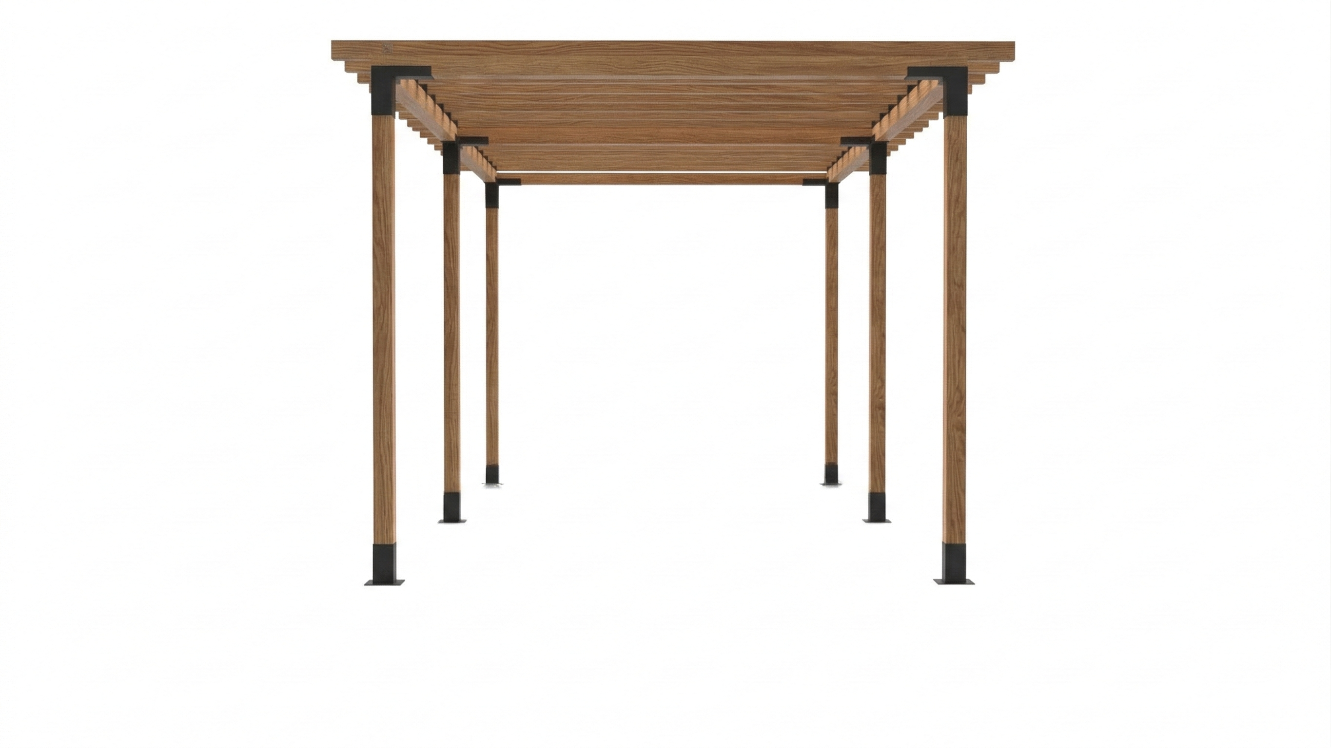 Wooden table with black metal legs on a white background