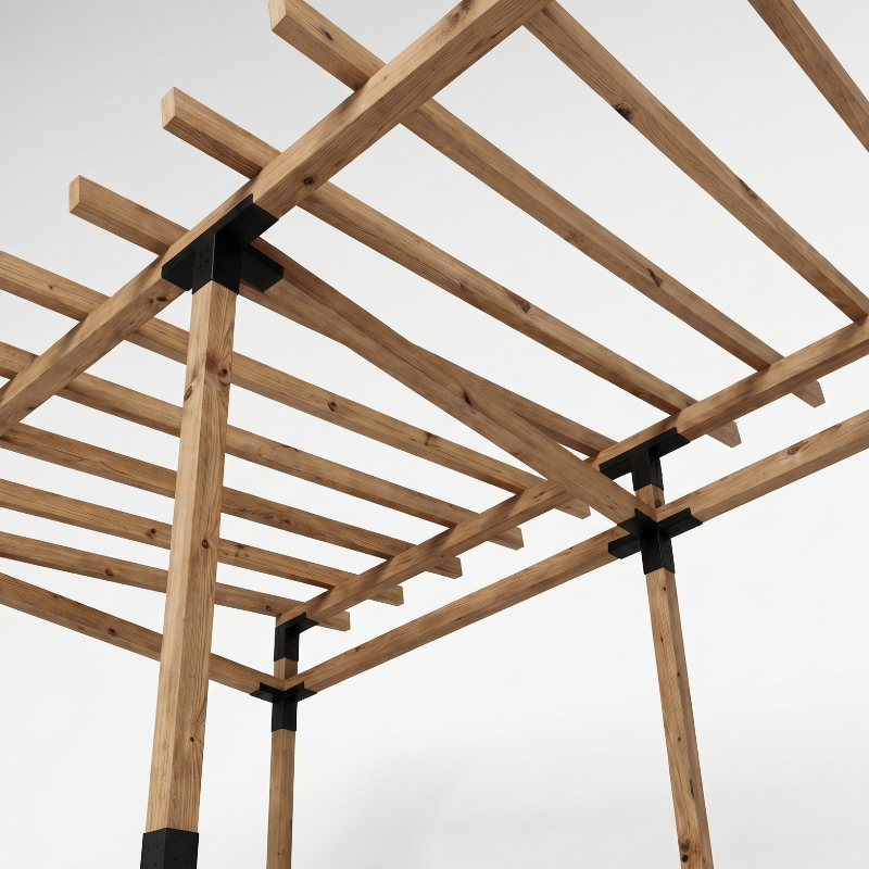 Wooden pergola structure on a white background
