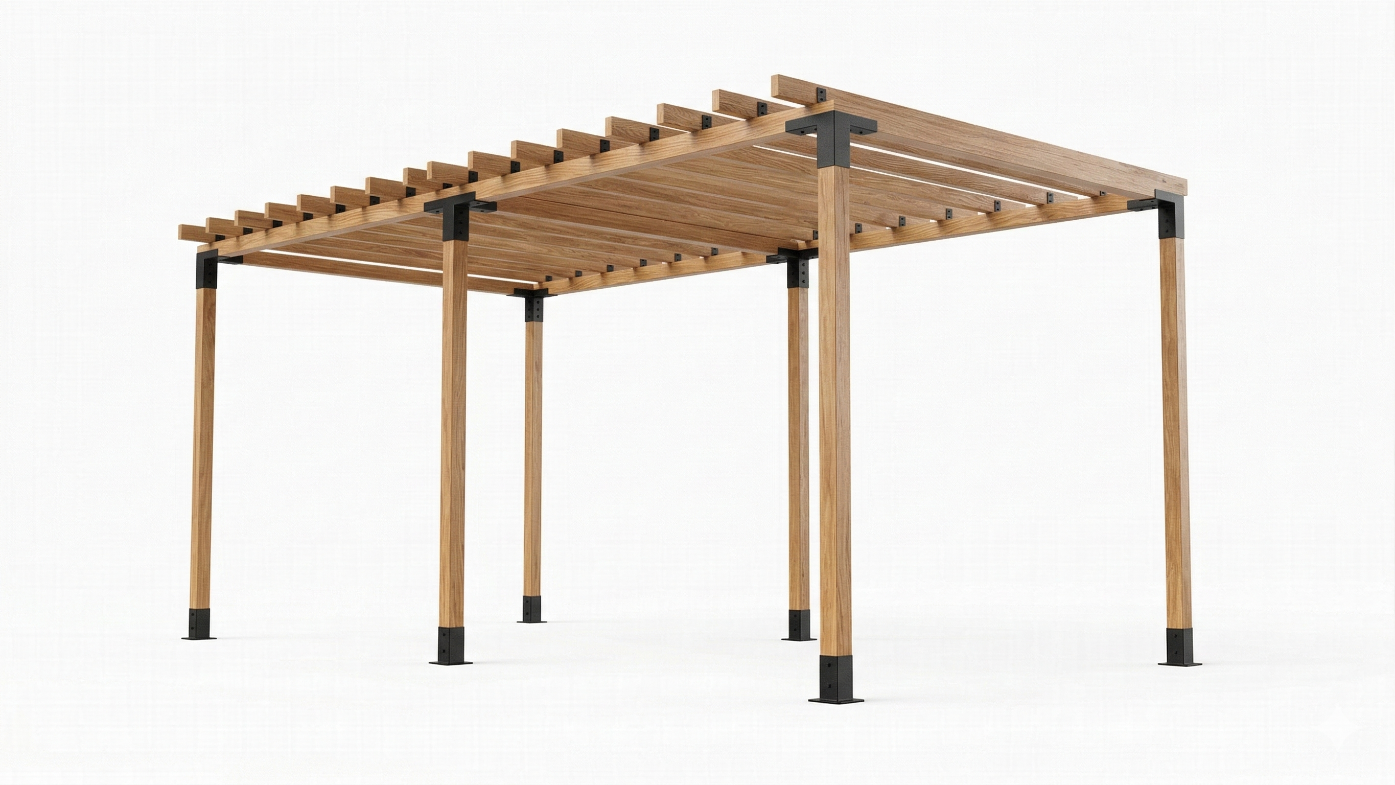 Wooden pergola structure on a white background