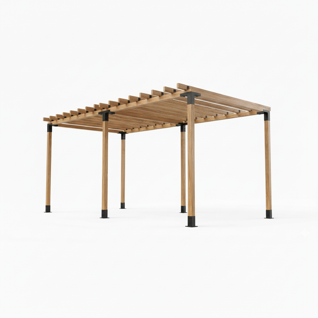 Wooden pergola structure on a white background