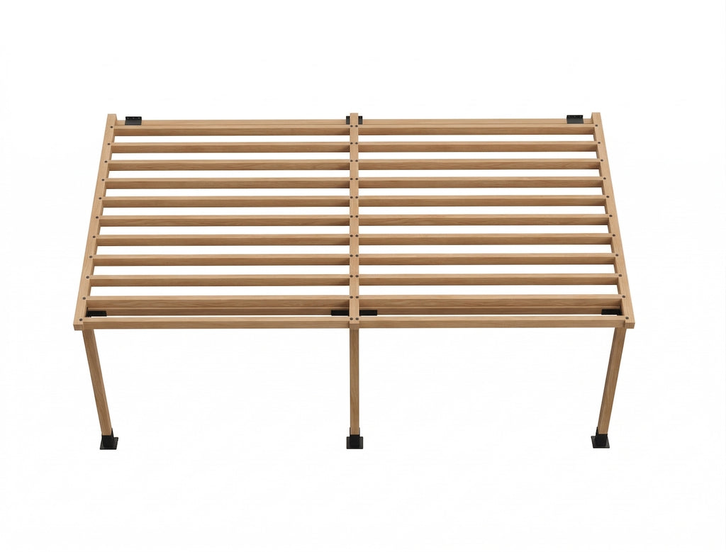Wooden bed frame on a white background