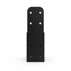 Black metal bracket with multiple holes on a white background