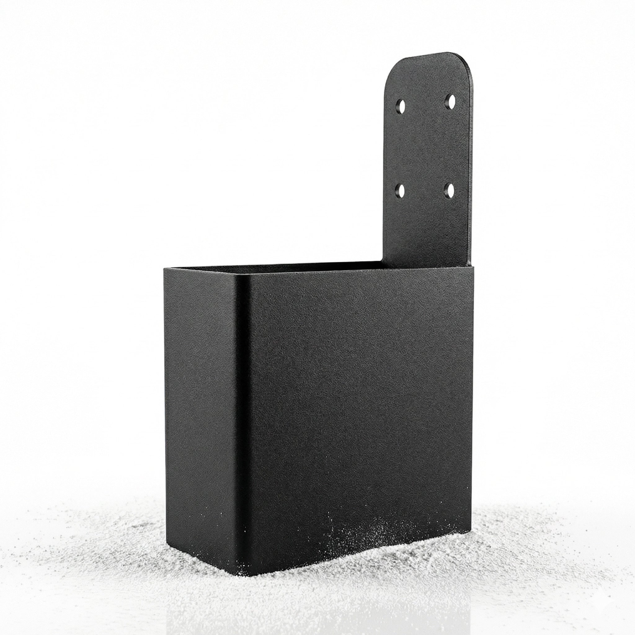 Black metal bracket on a white background