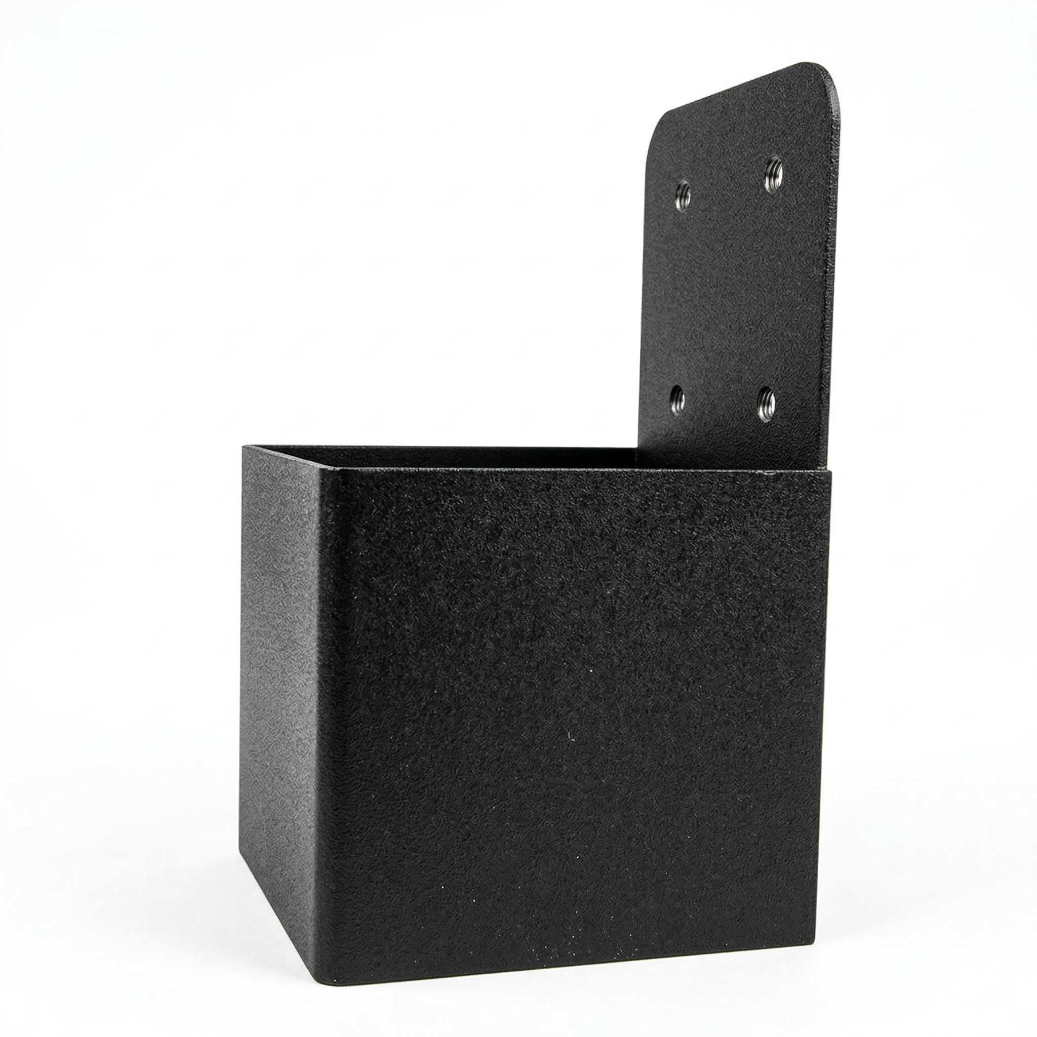 Black rectangular box with a lid on a white background