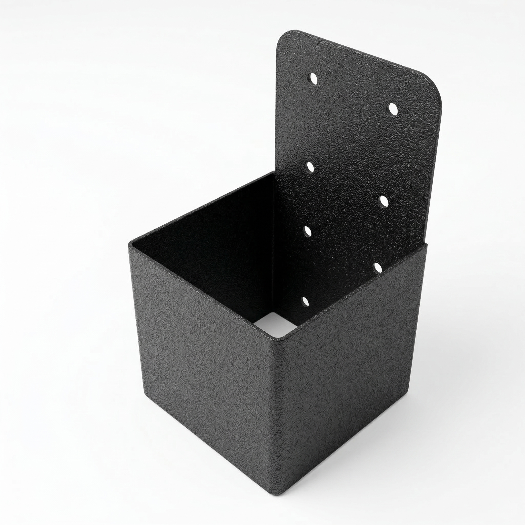 Black metal bracket on a white background