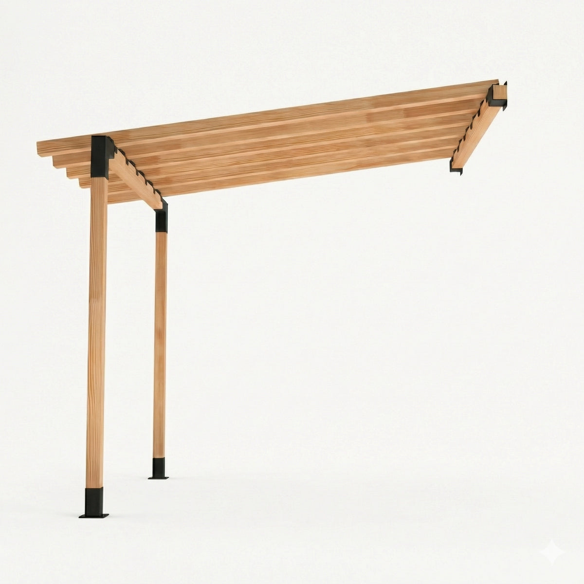 Wooden pergola with a flat roof on a white background