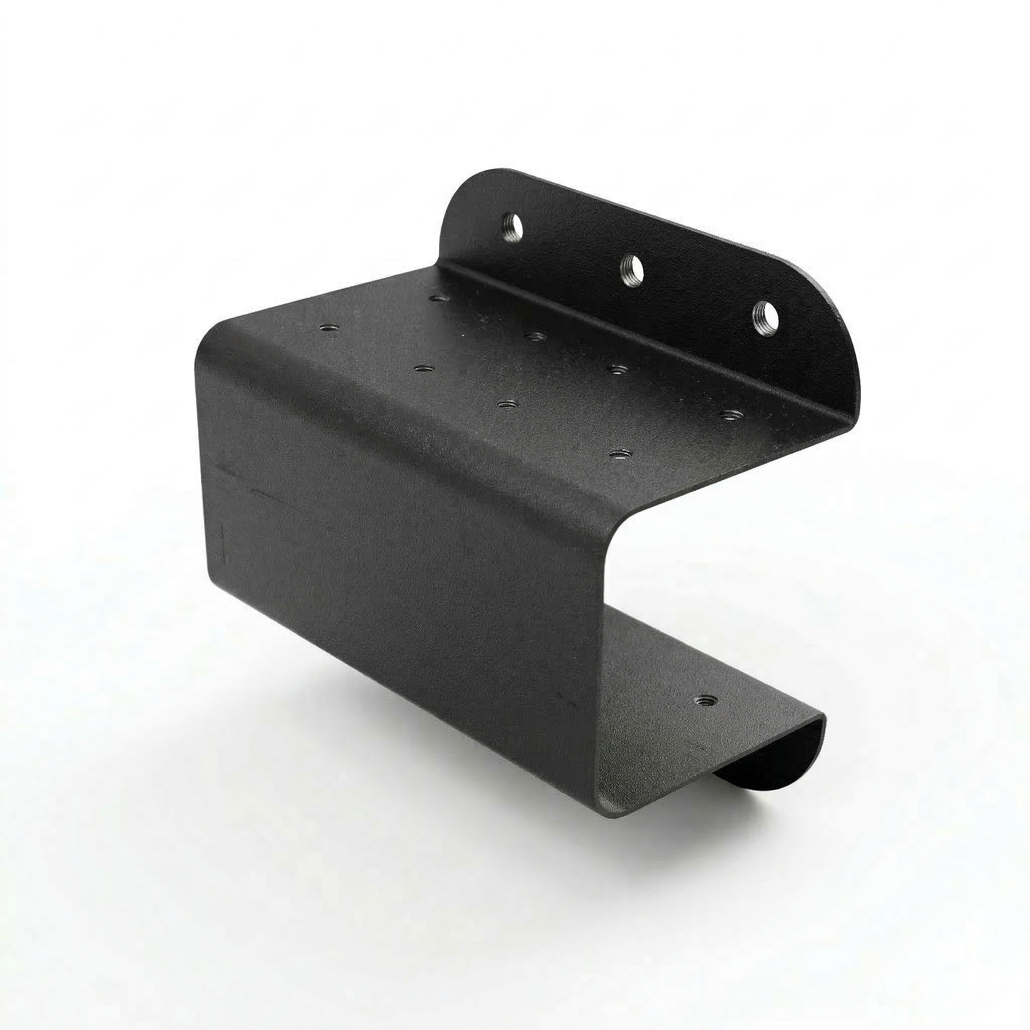 Black metal bracket on a white background