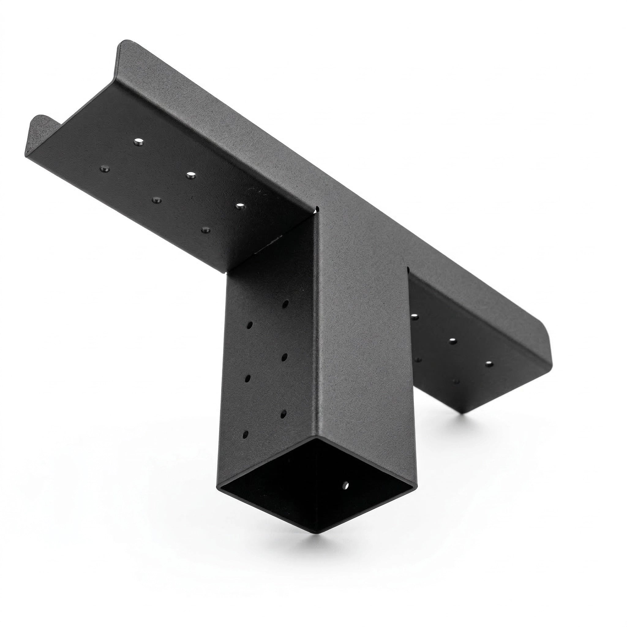 Black metal bracket on a white background