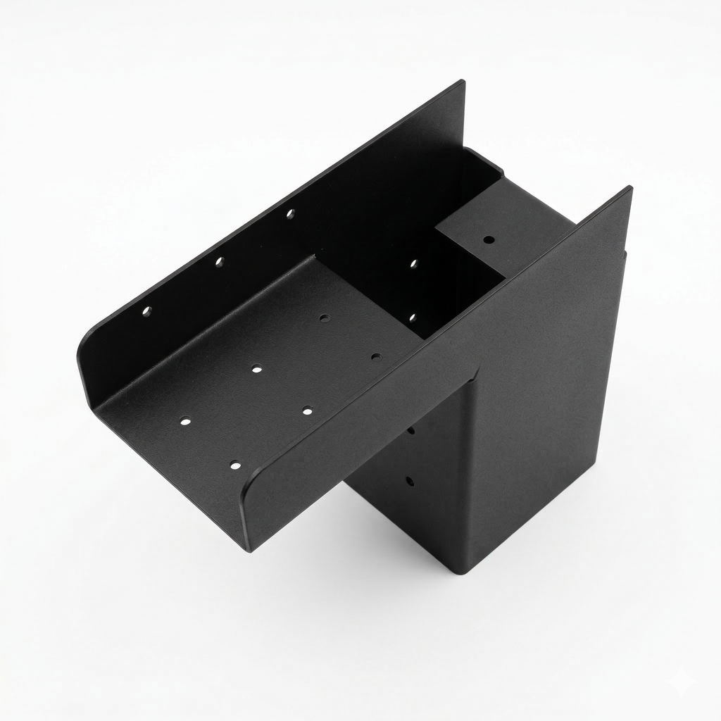 Black metal bracket on a white background