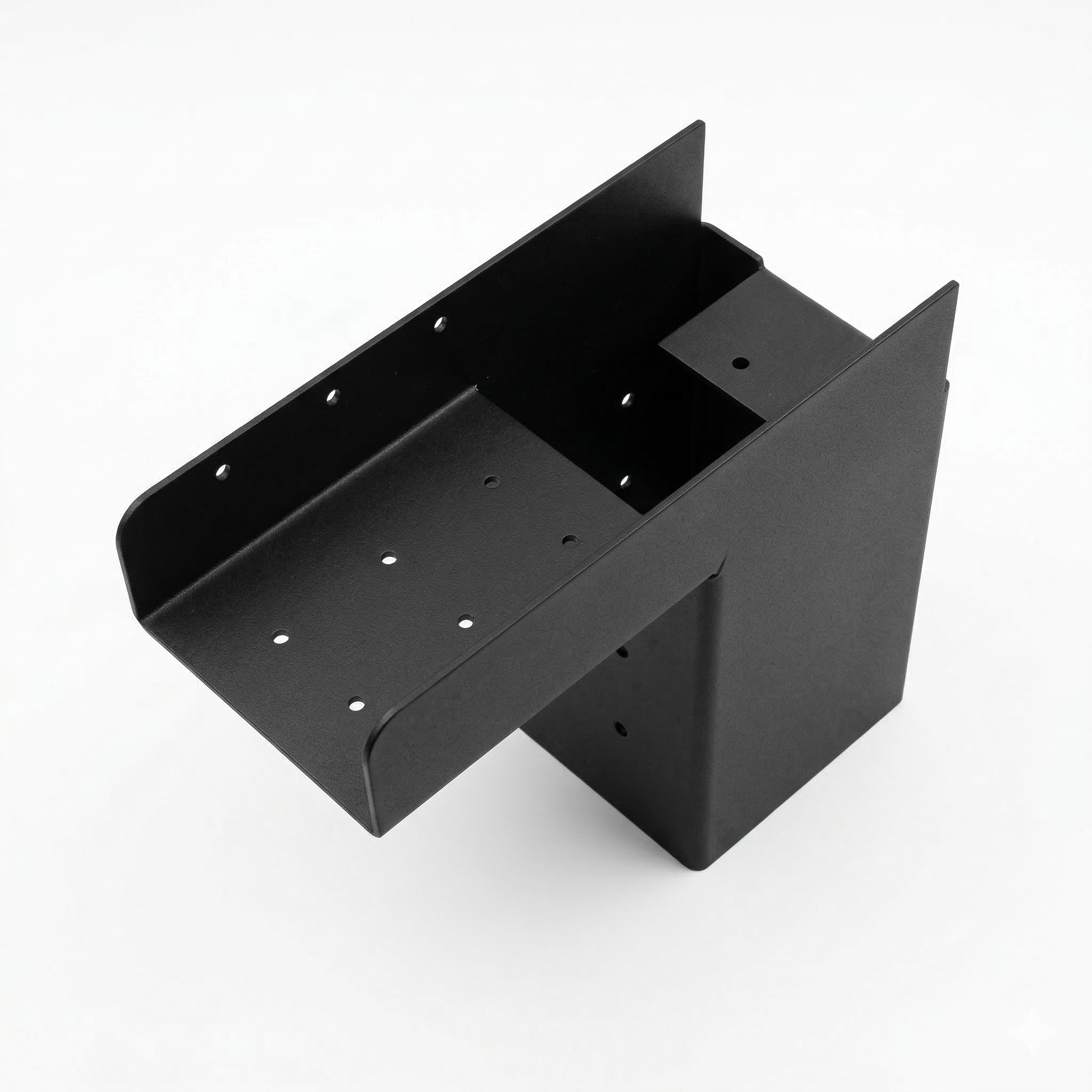 Black metal bracket on a white background