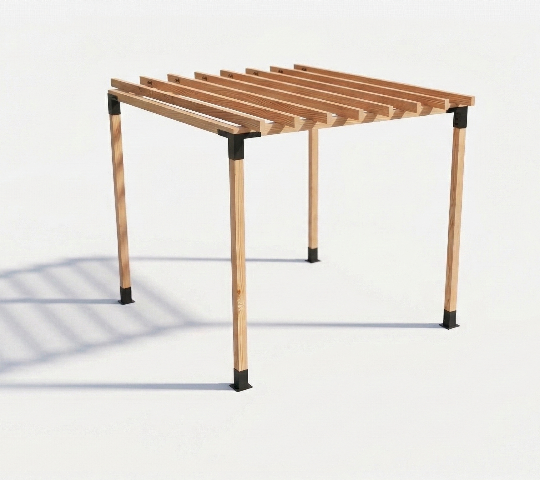 Wooden outdoor table with metal legs on a white background