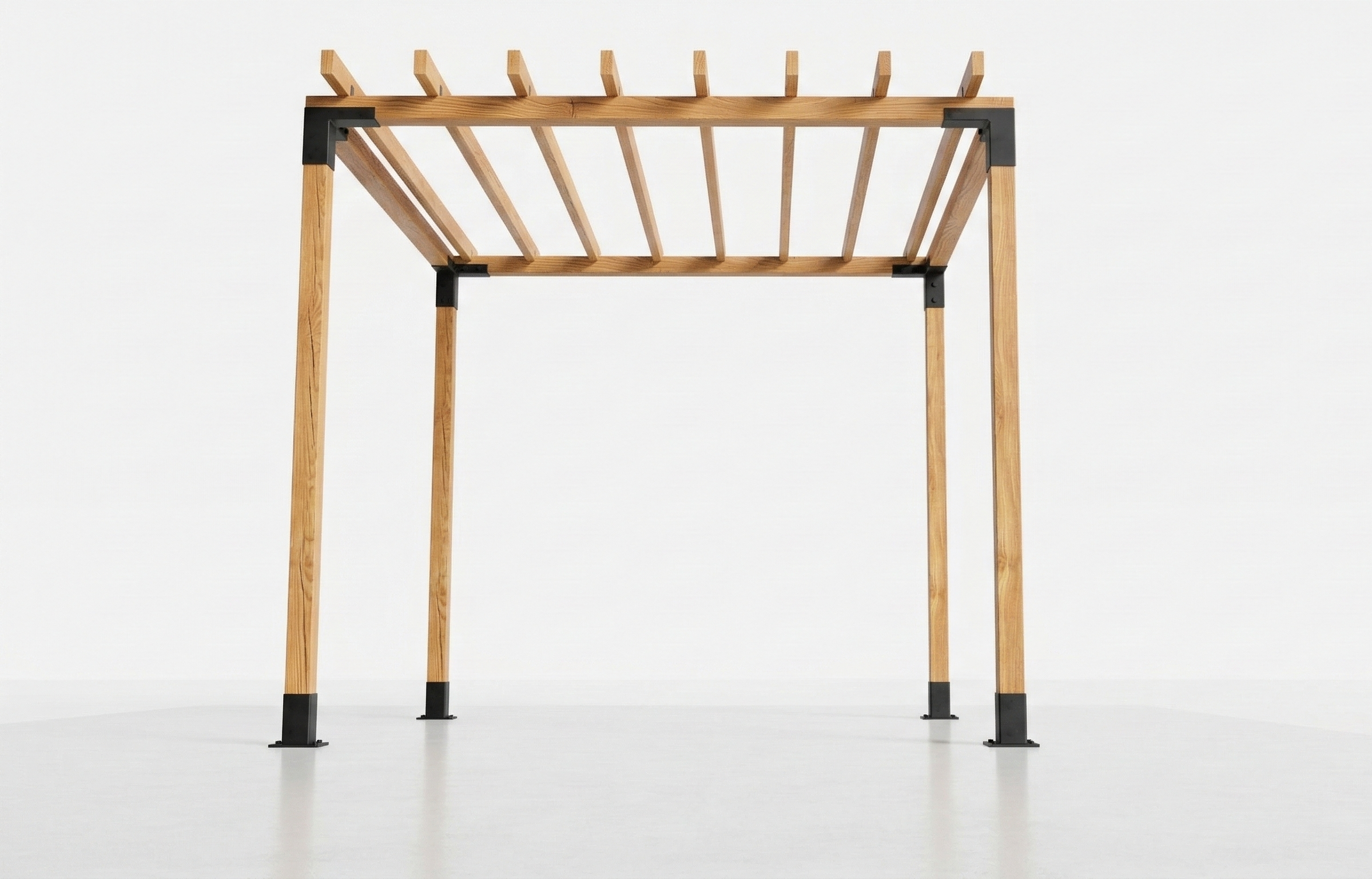 Wooden pergola structure on a white background
