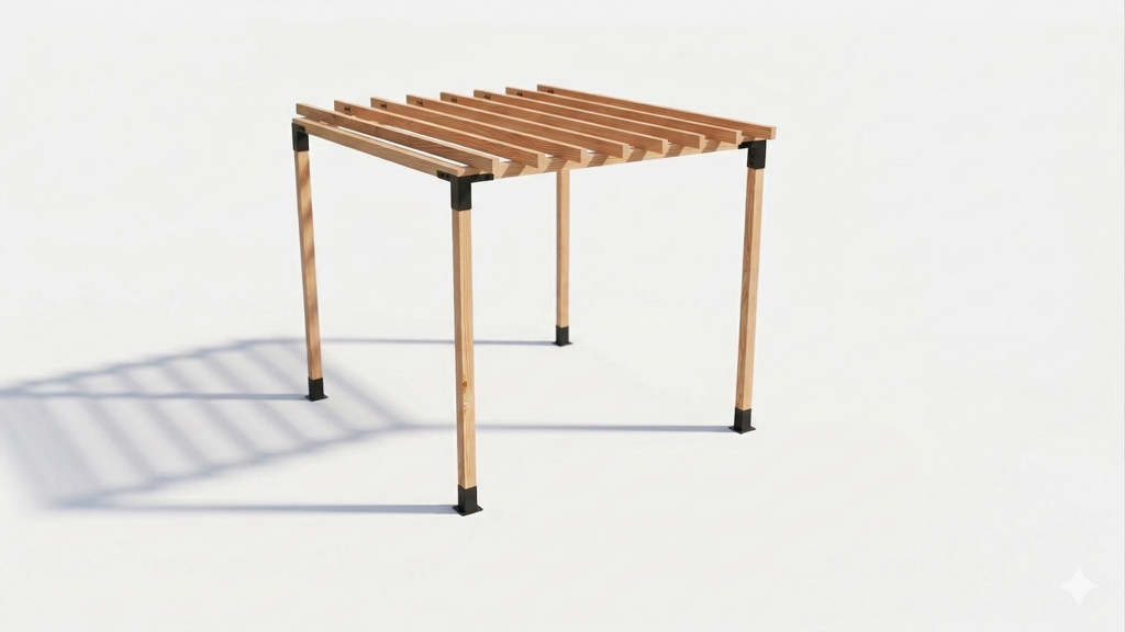 Wooden slatted table on a white background