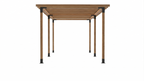 Wooden table with black metal legs on a white background