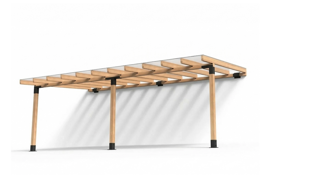 Двойна LuxShade WallGrid – Пергола със стенен монтаж 6×3 м