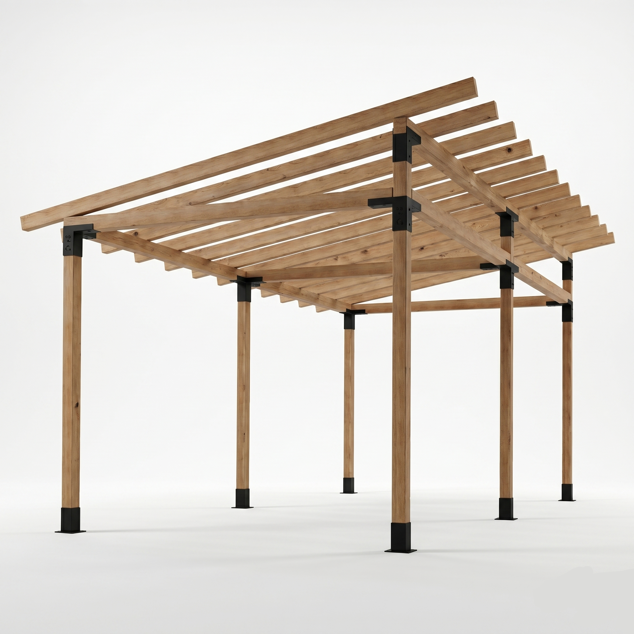 Wooden pergola structure on a white background