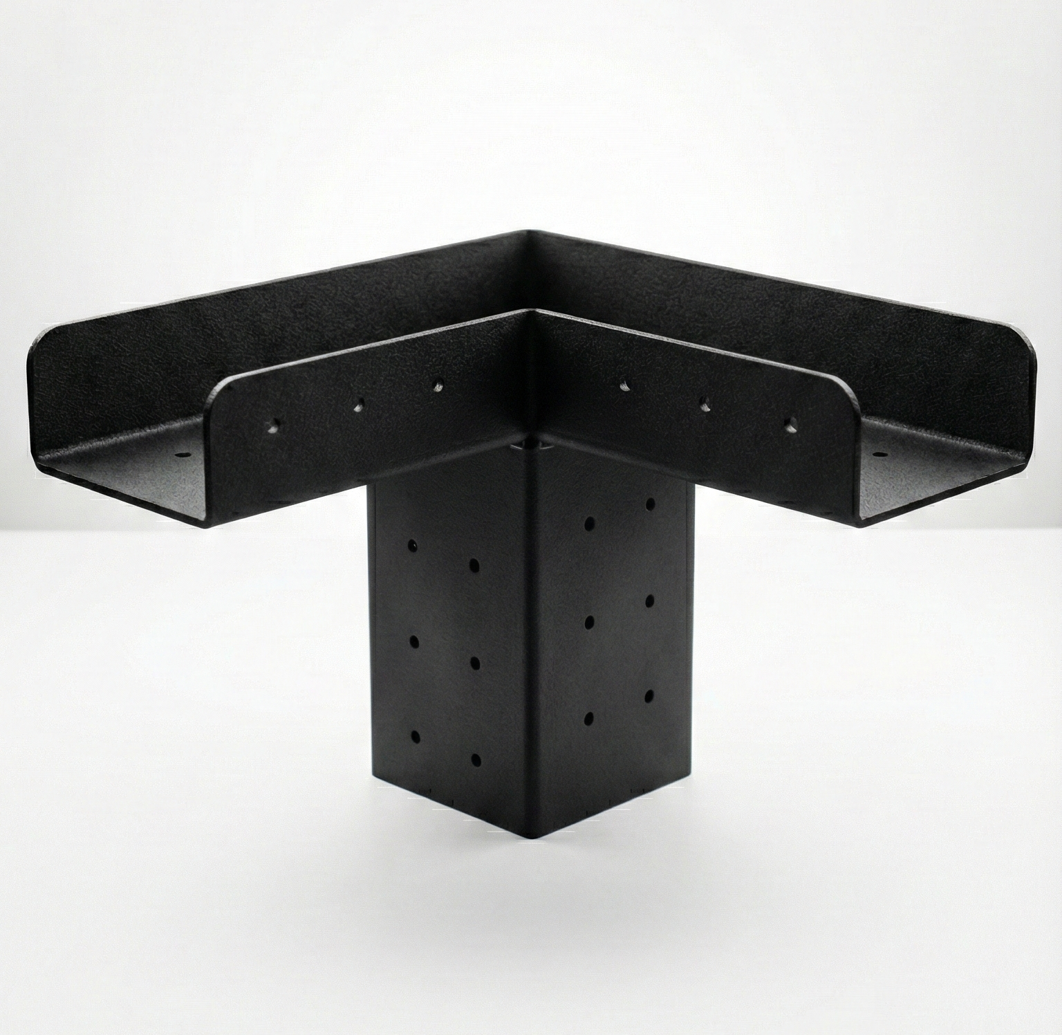 Black metal bracket on a white background
