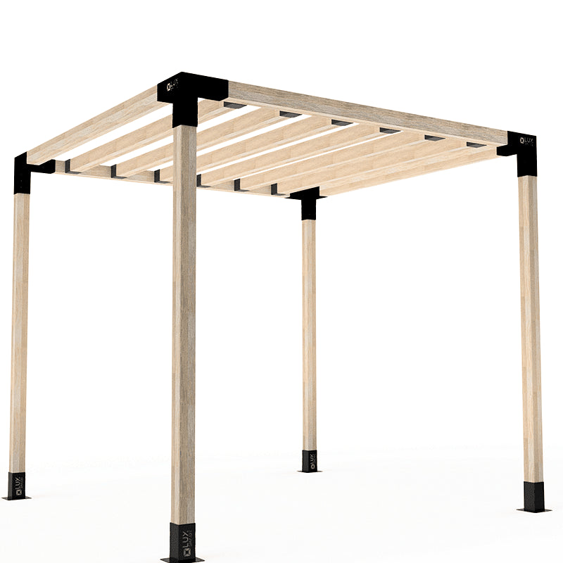Wooden pergola structure on a white background