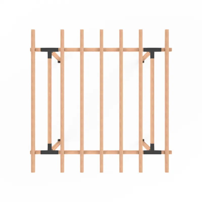 Wooden gate with black accents on a white background