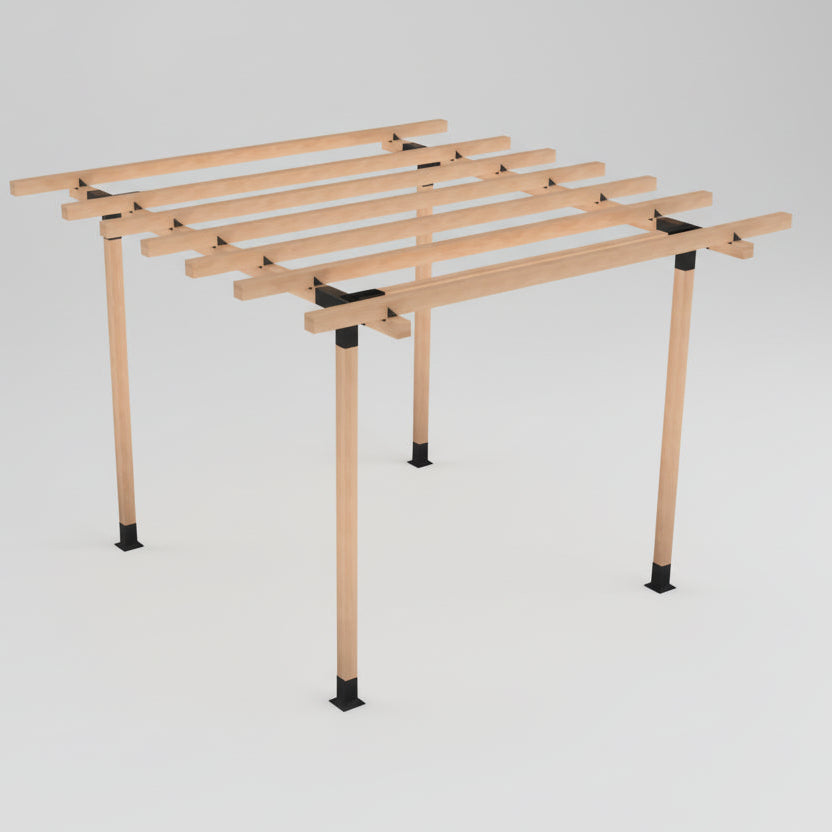 Wooden pergola structure on a white background