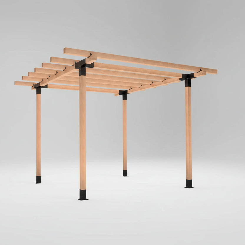 Wooden pergola structure on a white background