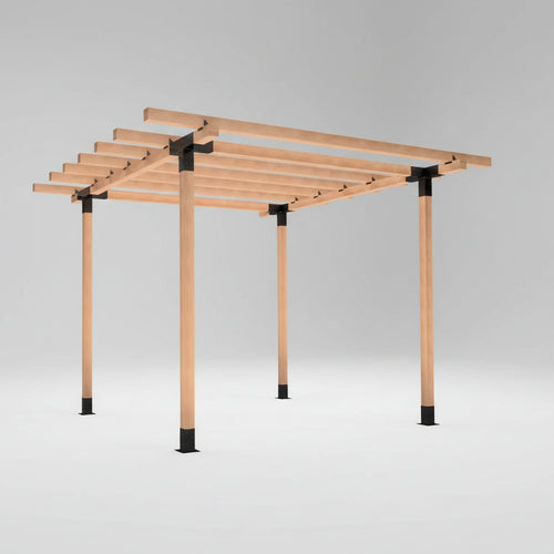 Wooden pergola structure on a white background