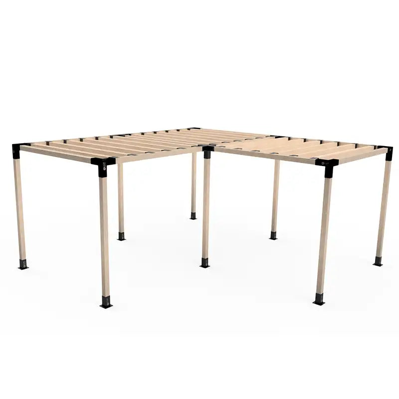 LuxShade Corner L – Тройна Г-образна модулна пергола 5,6×5,6 м